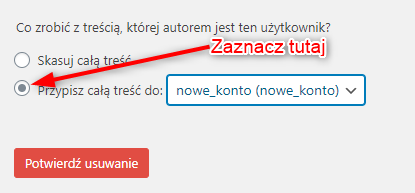 Przypisanie zawartości do nowego profilu