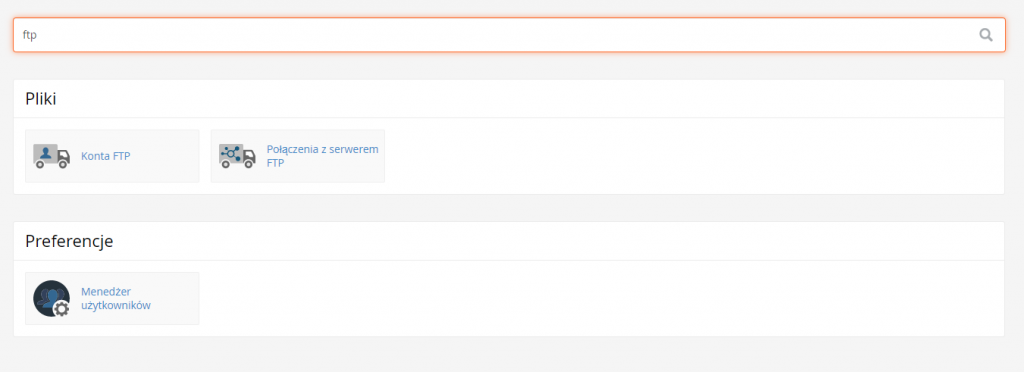 wyszukiwarka w cPanel