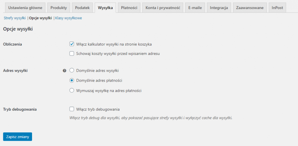 Opcje wysyłki woocommerce