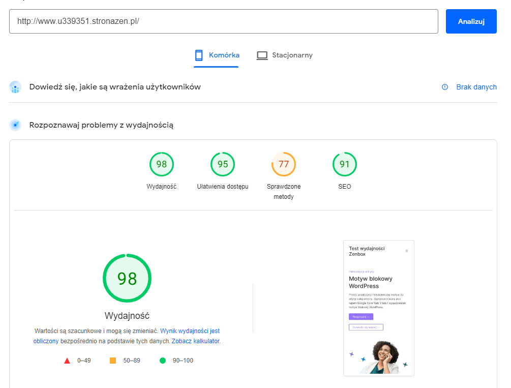 page speed zenbox mobile