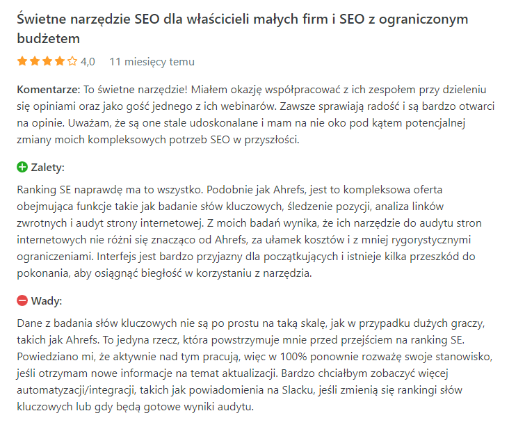 Opinie o SE Ranking