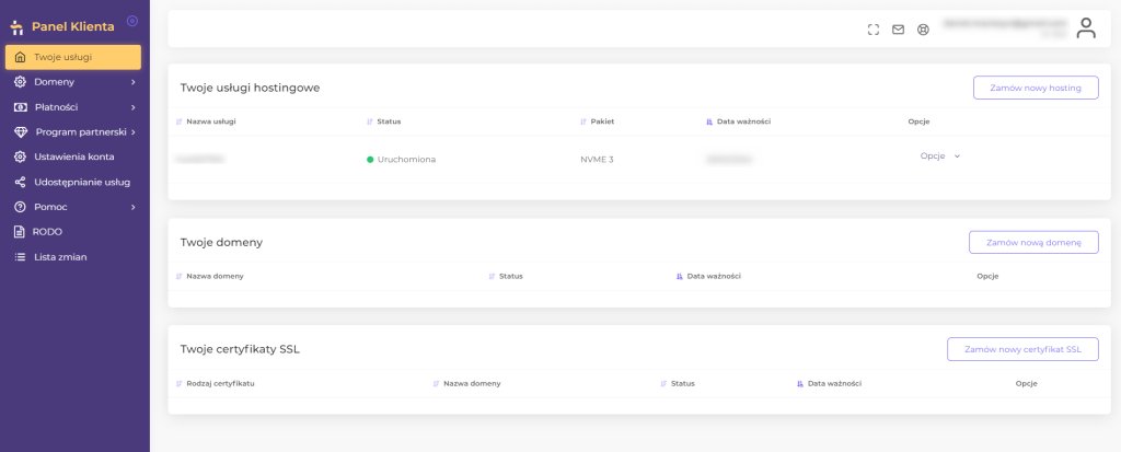 Panel klienta Hostido
