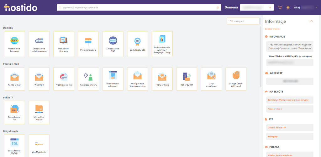 Panel zarządzania Hostido