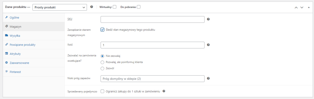 stan magazynowy woocommerce